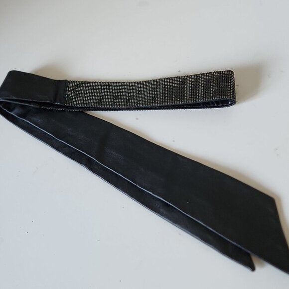 Leather Belt Sash Embellished Rhinestones Black - Picture 1 of 5
